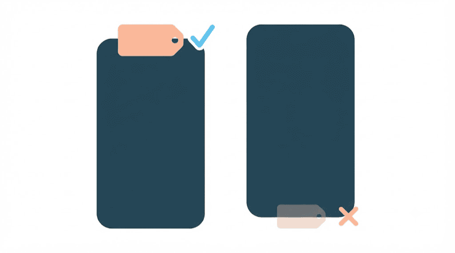 Illustration: two identical panels side by side, the left one carrying a clear tag and a tick, the right one a faded tag and a cross