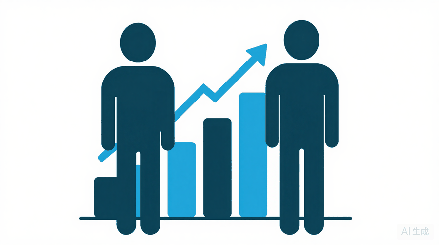 Illustration: two figures at the foot of a rising bar chart with an arrow climbing above it
