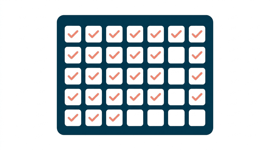Illustration: a calendar with a small mark on nearly every week
