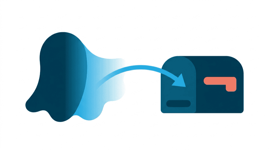 Illustration: a ghost shaped card fading away with an arrow into a mailbox