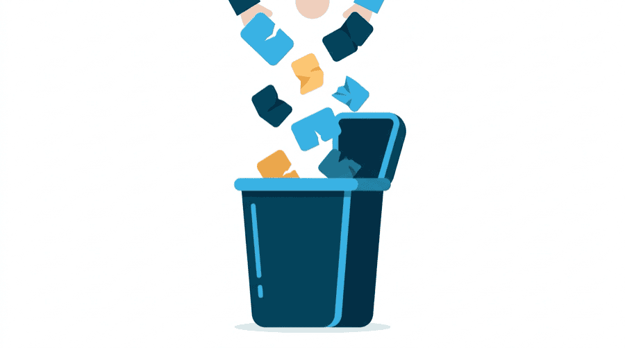 Illustration: a rubbish bin holding several torn advice cards