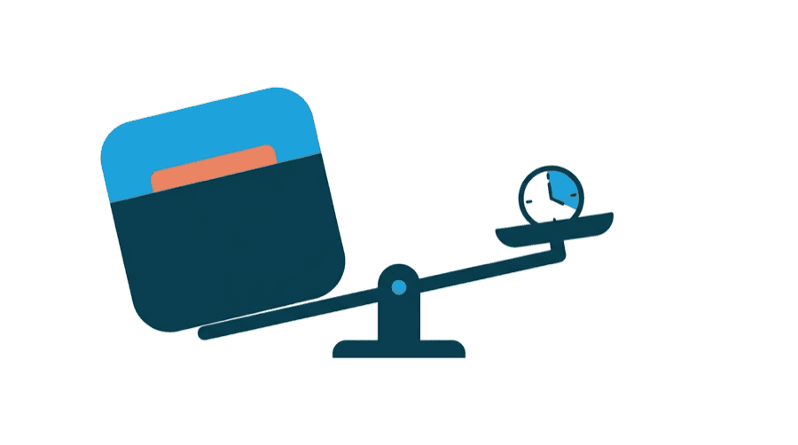 Illustration: a large object on one side of a balance and a tiny clock on the other
