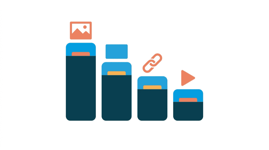 Illustration: four stacked bars of clearly different heights beside media symbols