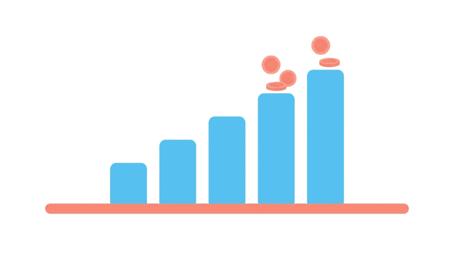 Illustration: a row of bars rising steadily from left to right with coins on top, sitting on a thick horizontal floor line they cannot drop below