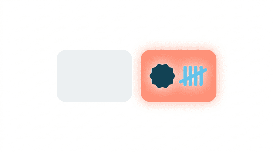 Illustration: two cards side by side, one blank and vague, one carrying a clear numeral and a name badge, with the second one glowing