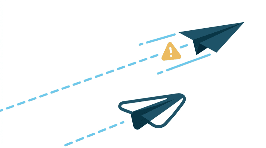 Illustration: a fast paper plane racing far ahead of a slow heavy one, with a warning triangle trailing behind the fast one