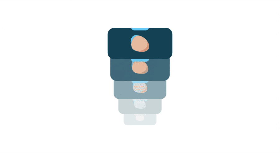 Illustration: a stack of identical cards where the first is full size and each one below it is visibly smaller and fainter