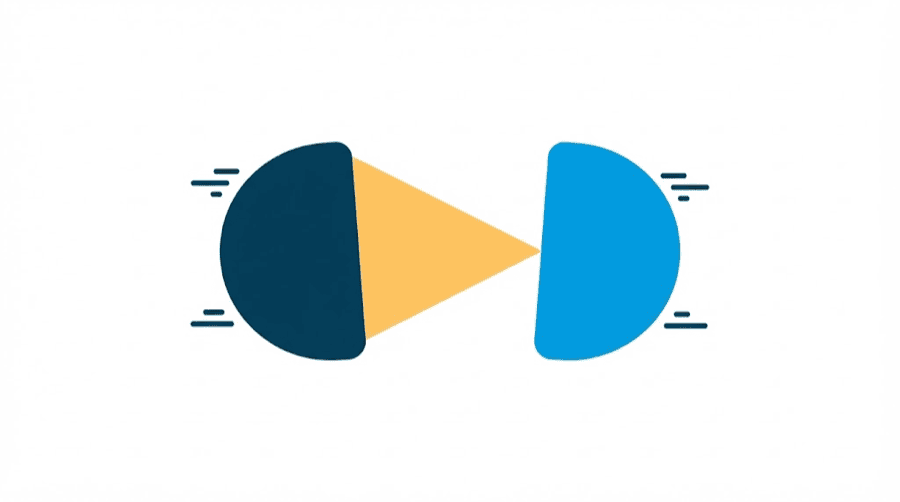 Illustration: two shapes of the same kind sit apart with a clear gap between them, and the gap is drawn as a bright wedge pulling them together