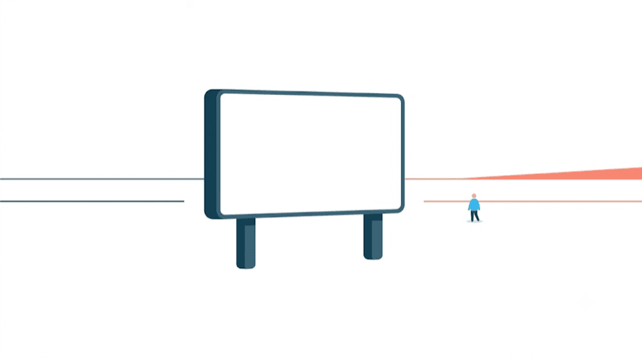 Illustration: a large blank billboard standing alone in empty space as a tiny figure walks away, showing a sign almost nobody sees