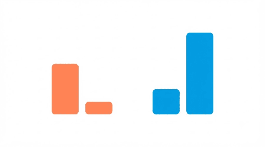 Illustration: two coral bars falling from tall to short beside two blue bars rising from short to tall