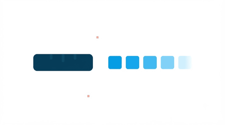 Illustration: a dark rounded bar on the left and a row of five blue squares on the right fading gradually to nothing