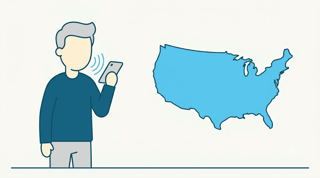 Illustration: practising an American accent into a phone