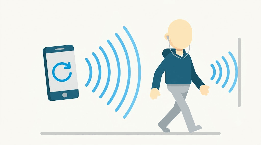 Illustration: shadowing a looping phrase hands-free while walking