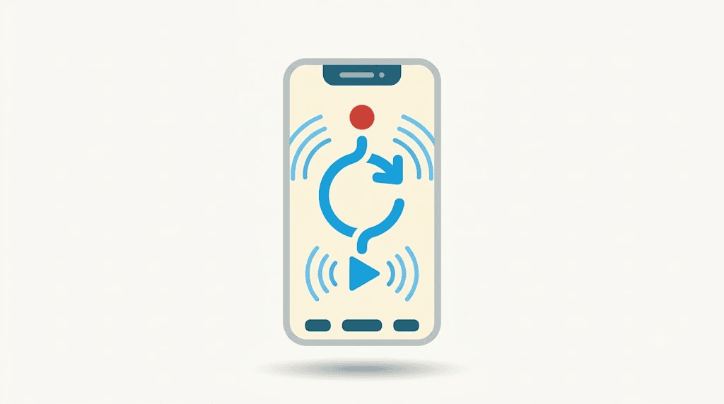 Illustration: a phone showing the record-then-replay loop