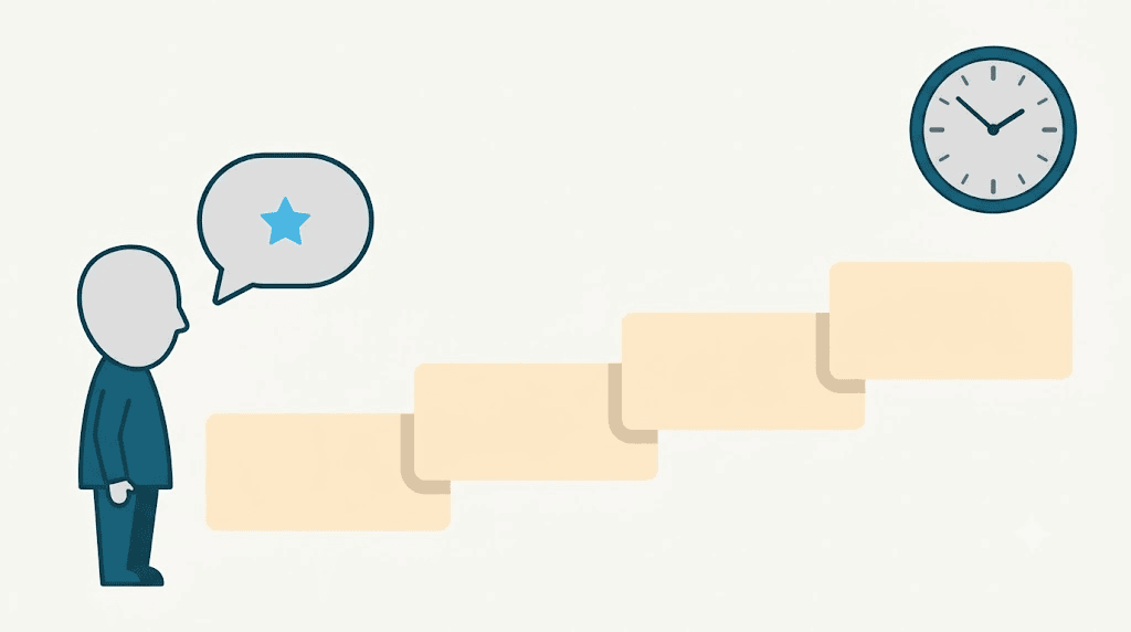 Illustration: the four-step STAR story shape kept short by a clock