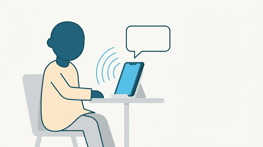 Illustration: a solo mock interview with a phone standing in for the interviewer