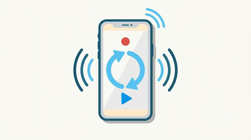 Illustration: a phone showing the record-then-replay loop