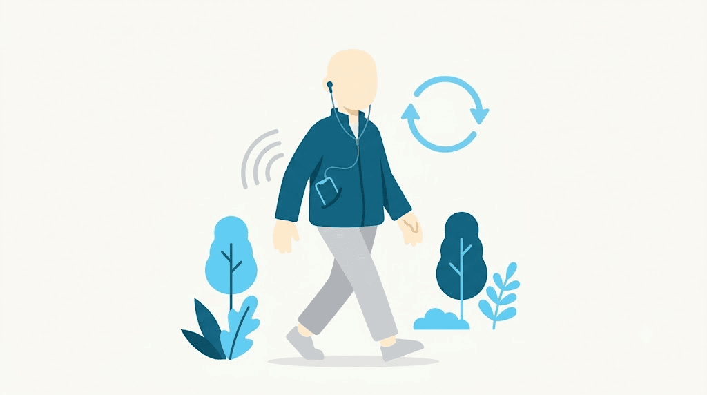 Illustration: running lines hands-free while walking with earbuds