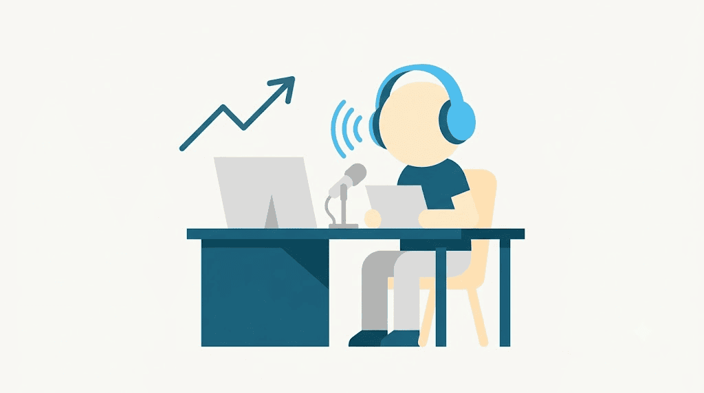 Illustration: practising PTE Read Aloud into a microphone