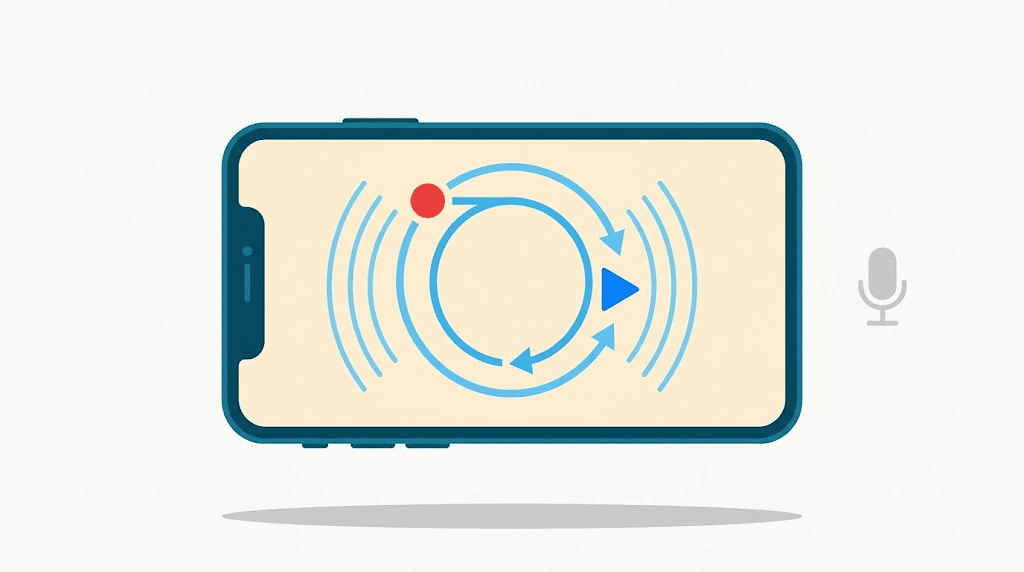 Illustration: a phone showing the record-then-replay loop with a microphone