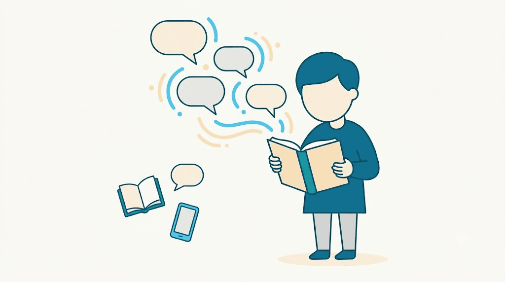 Illustration: reading aloud, self-talk and answering questions out loud