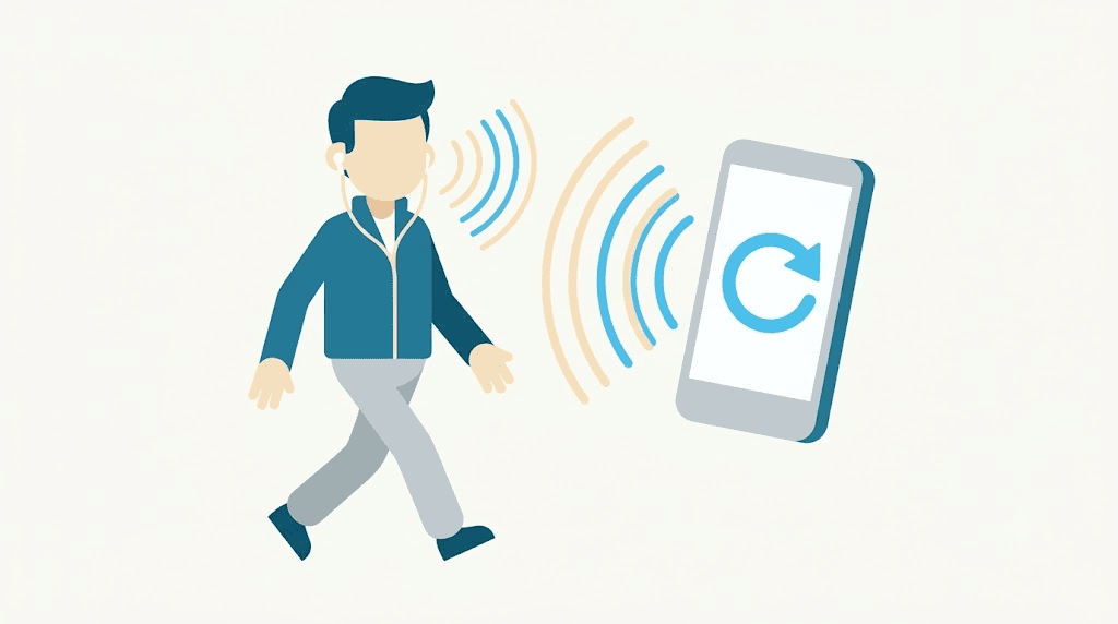 Illustration: shadowing a looping phrase hands-free while walking