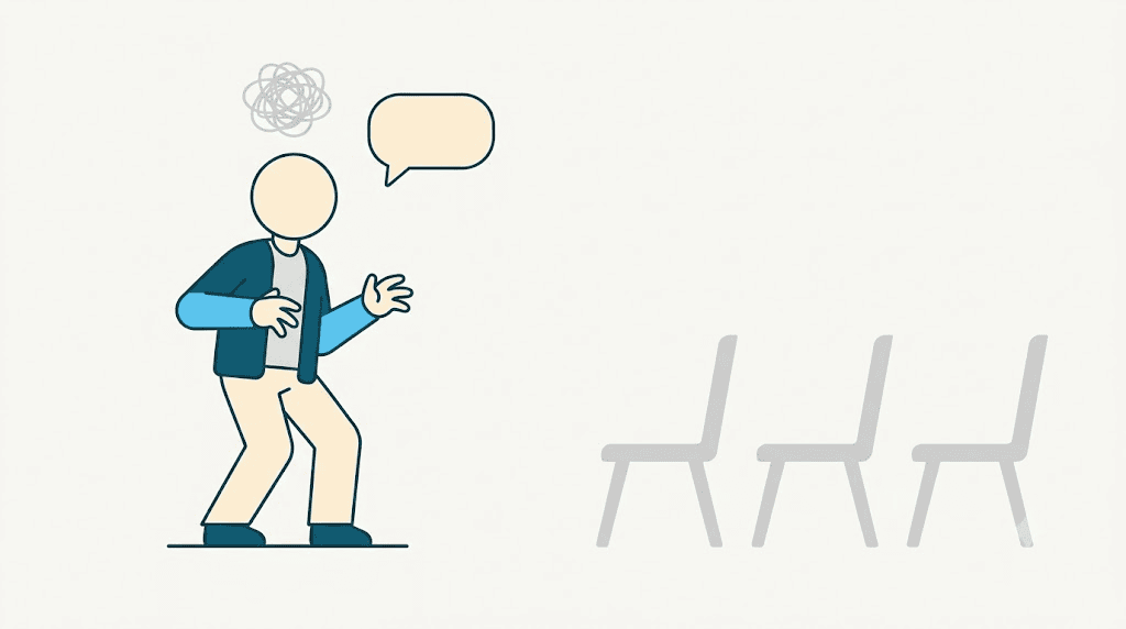 Illustration: being called up to speak on the spot at a meeting