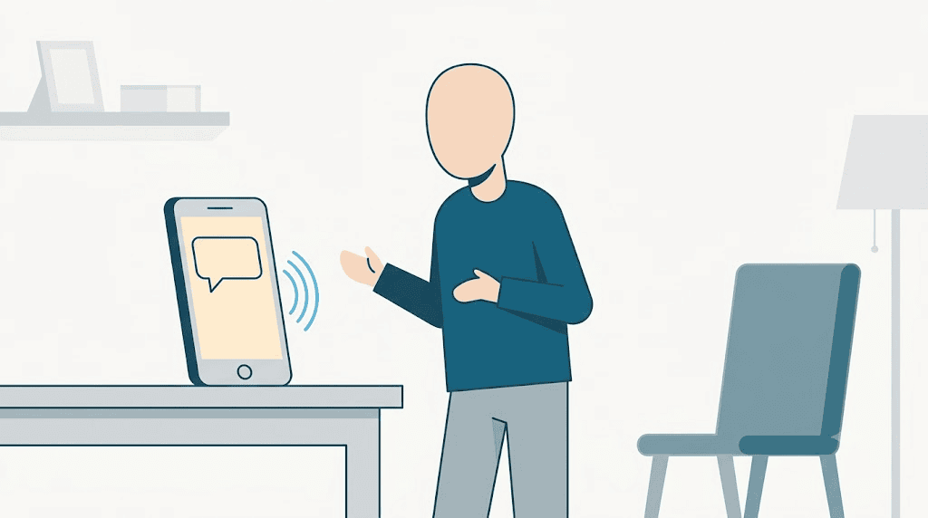 Illustration: practising impromptu speaking alone with a phone