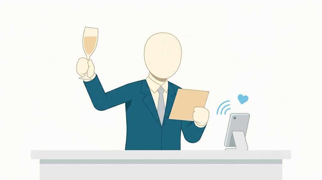 Illustration: rehearsing a father of the bride toast with a raised glass