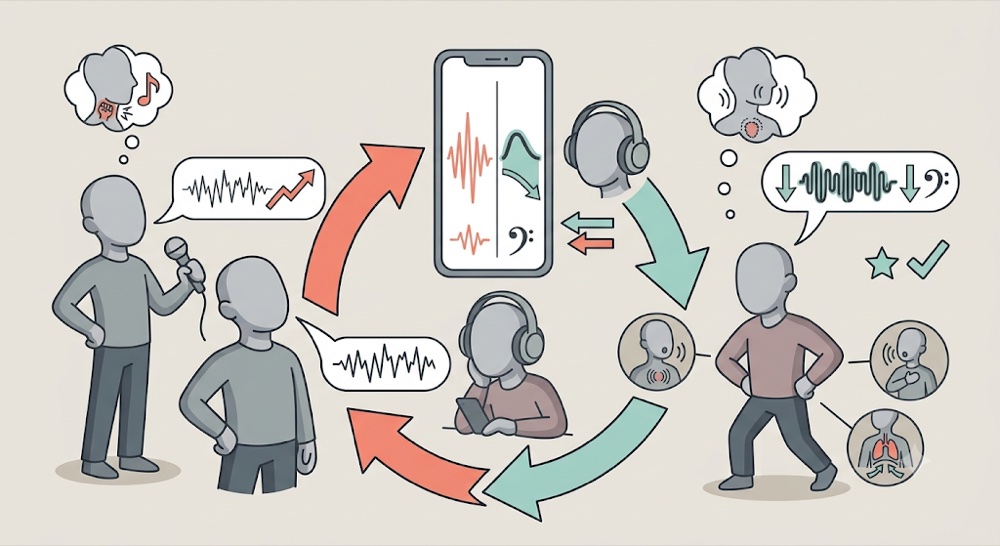 Adding volume without letting the pitch climb: keep the pitch in its natural range, let breath support and resonance carry the sound, then record a line and play it back to hear whether it is full and grounded or thin and pushed
